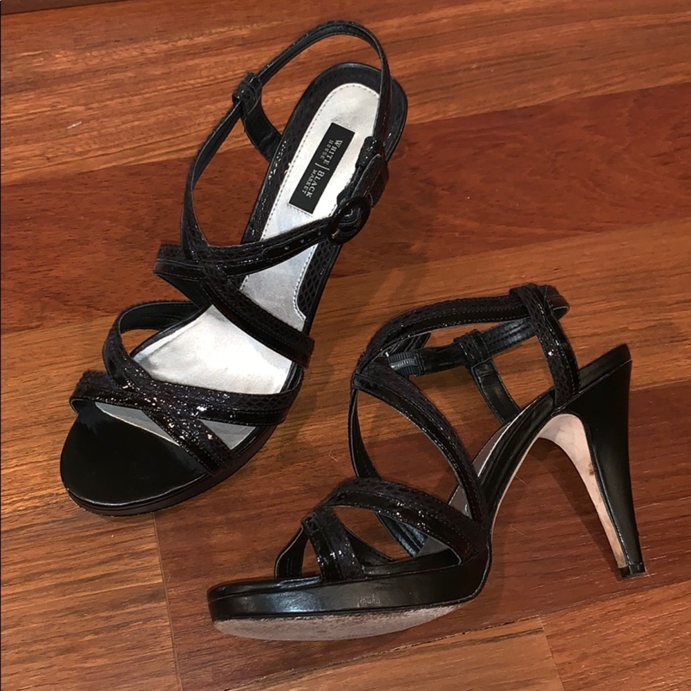 WHBM black leather strappy heels